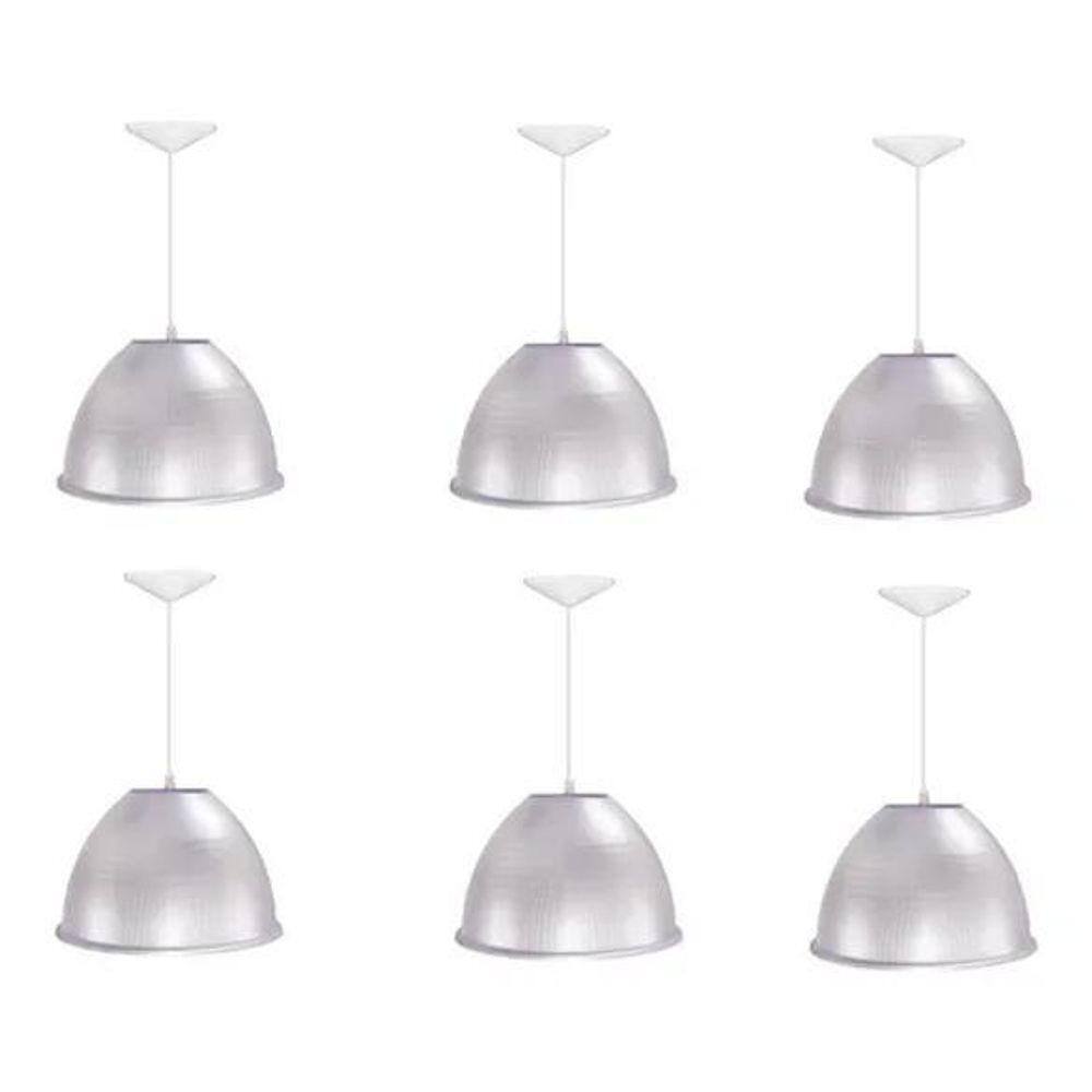 Kit 6 Luminária Prismática Pendente 16 Polegadas Reforçada