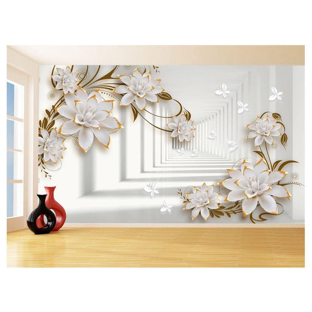 Papel De Parede 3D Floral Textura Sala Flores 3,5M Xfl291