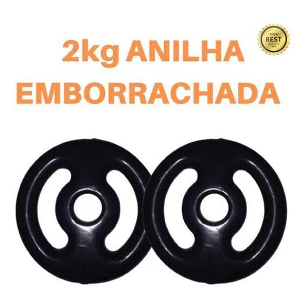 Kit 2 X Anilhas De 2Kg Emborrachada Super Premium Preta