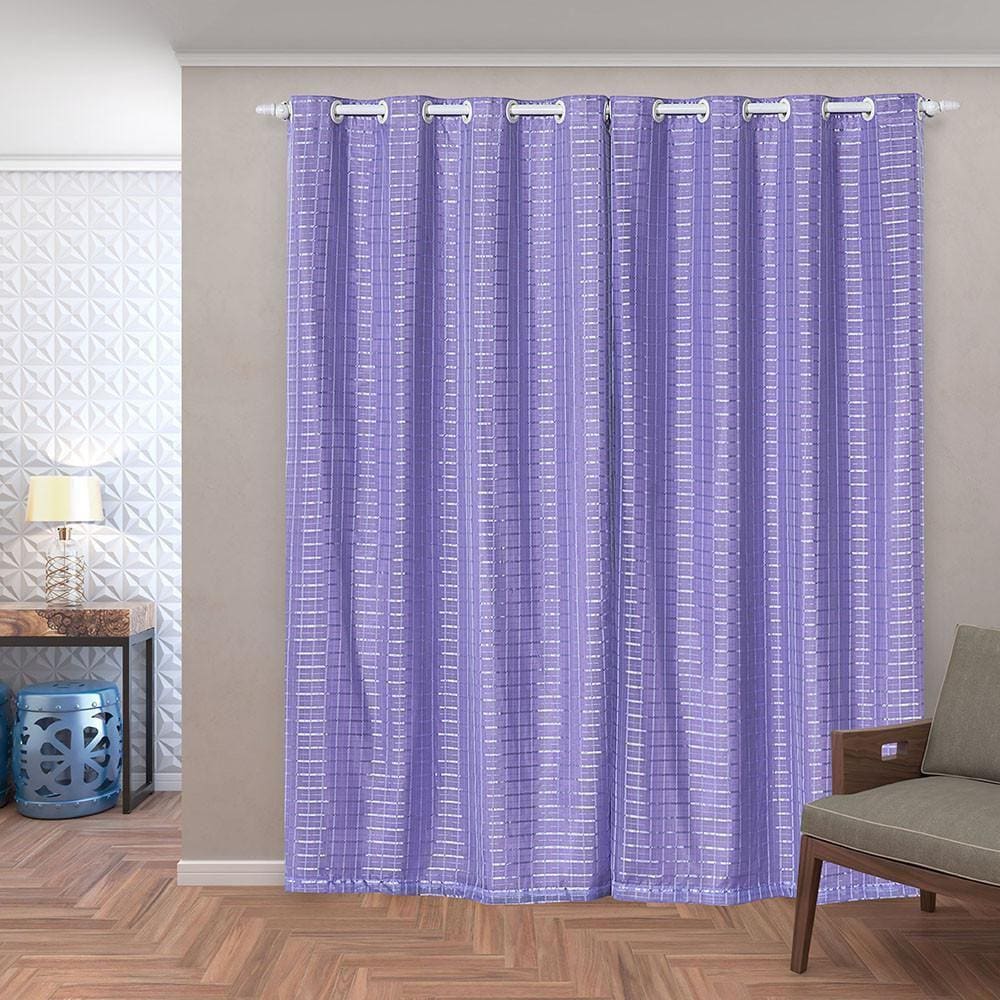 Cortina Blackout Pvc Tecido Voil Xadrez 2,80M X 2,30 M Lilás