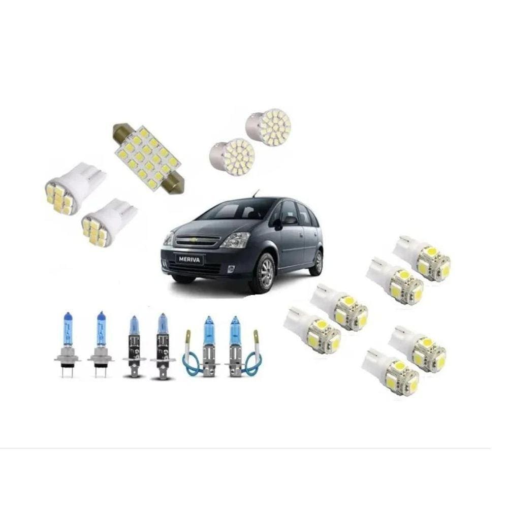Kit Meriva Farol E Led Super Branca Teto/Farol/Placa/Ré