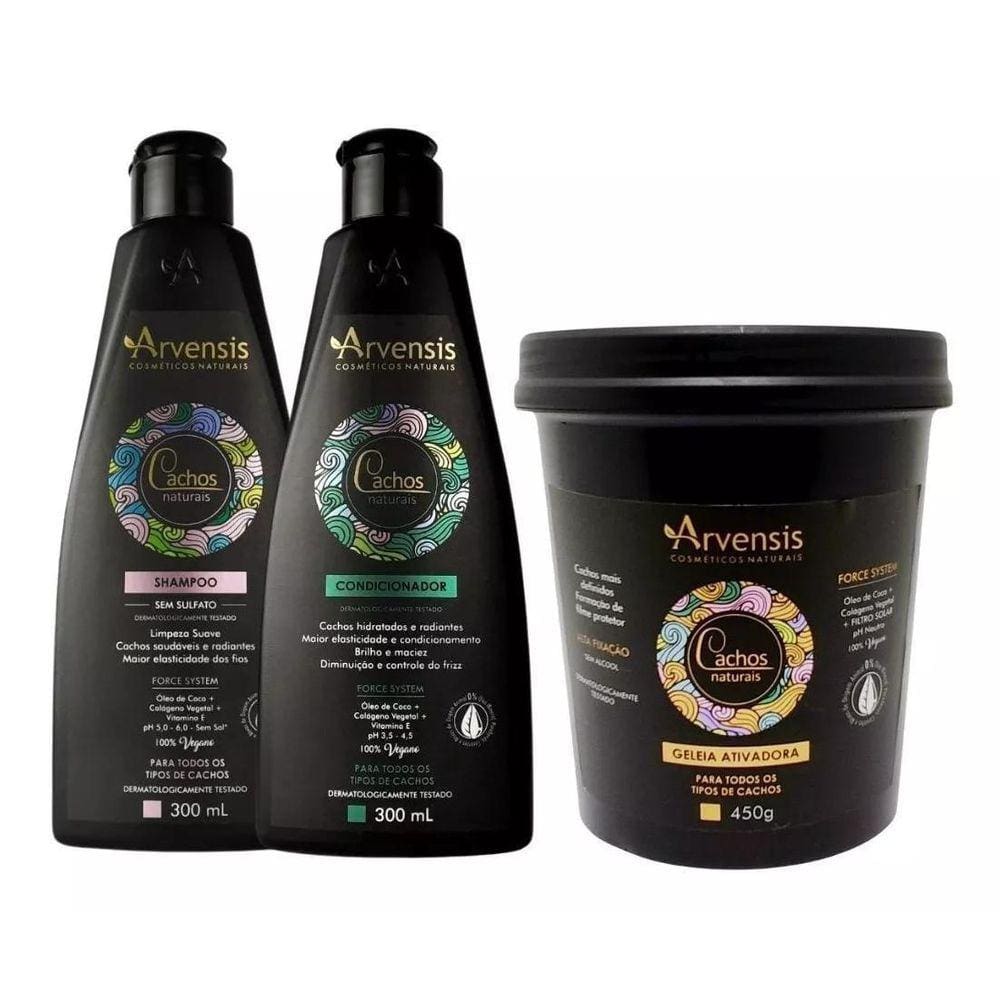 Kit Arvensis Cachos Shampoo Condicionador Geleia Alta 450G