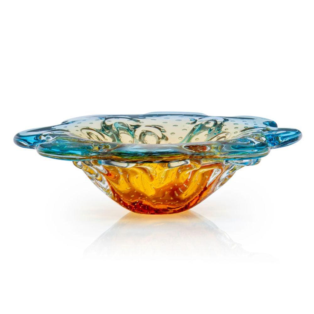 Vaso Em Cristal Murano Água Marinha E Âmbar São Marcos