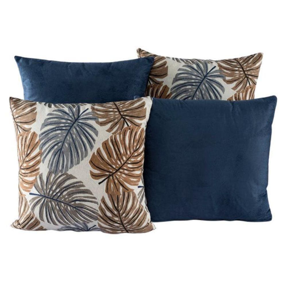 Kit 4 Almofadas Jacquard Decorativas 40X40 Azul Escuro - 002