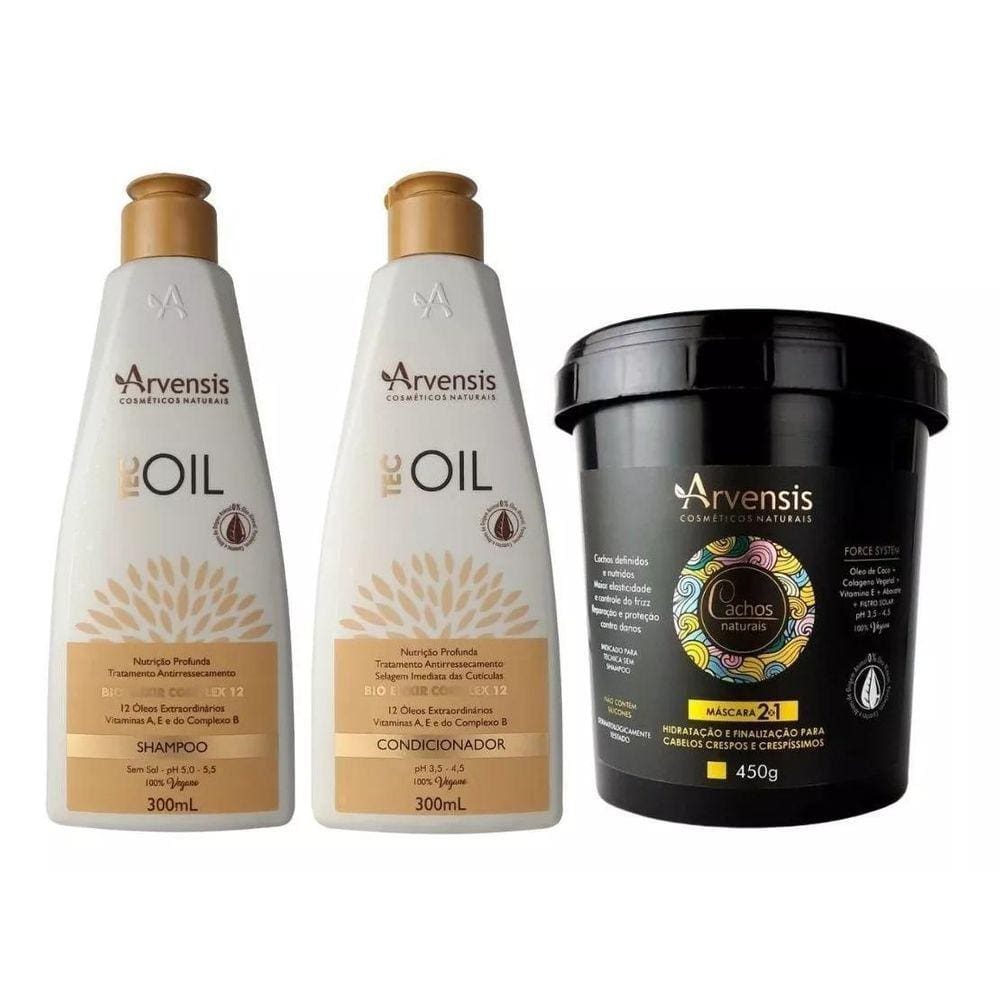 Kit Arvensis Tec Oil Shampoo Condicionador Máscara Crespos