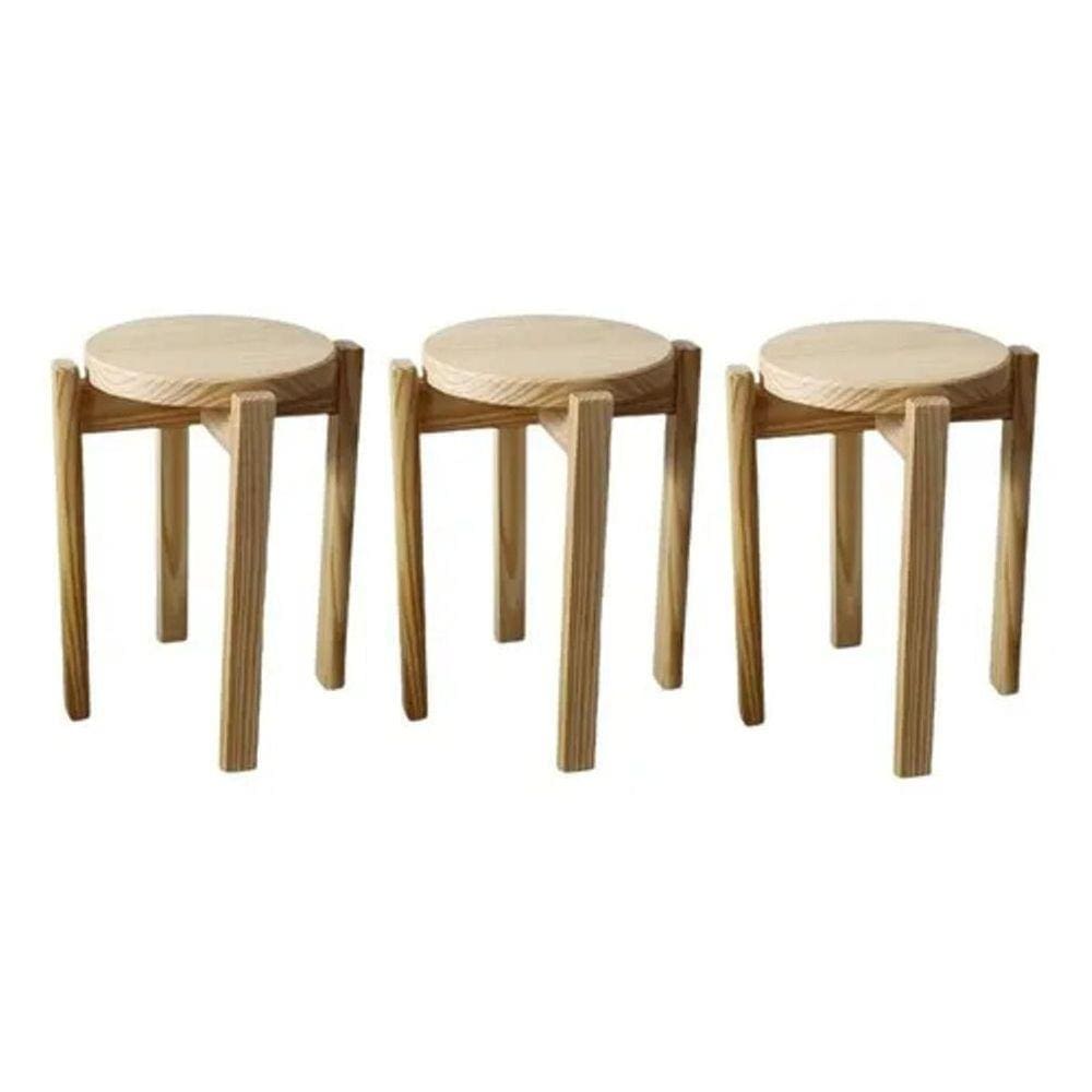 Kit 3 Banqueta Média Empilhavel Hardman Madeira Natural