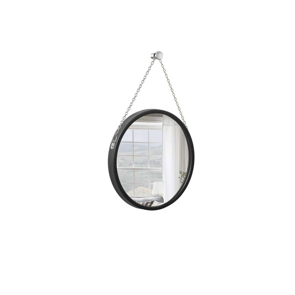 Espelho Decorativo Adnet Preto Alça Corrente Cromada 30Cm