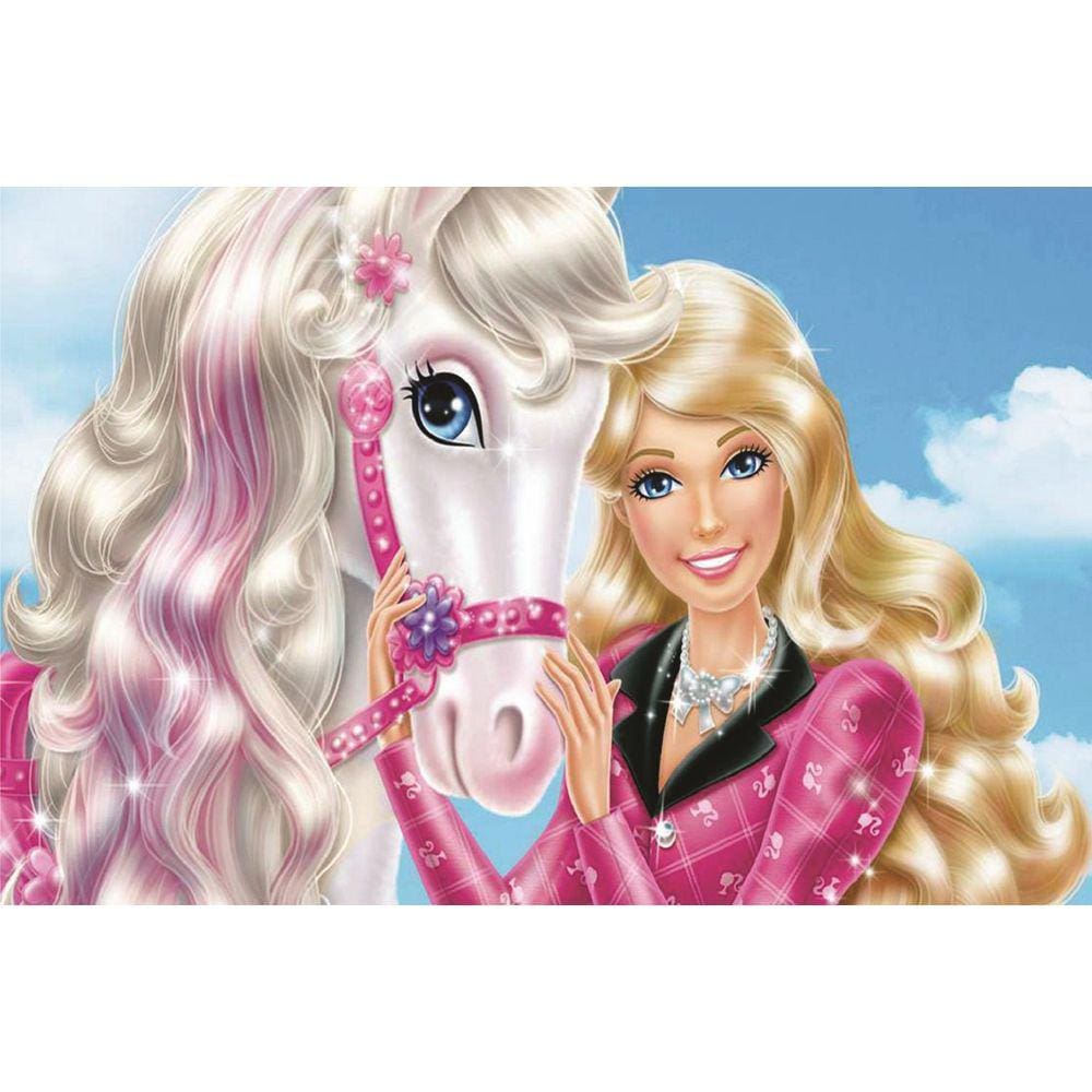 Fundo Fotográfico Em Tecido Barbie E Seu Cavalo 2,60X1,50.