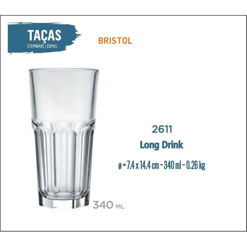 06 Copos Bristol 340Ml - Long Drink - Suco - Vitamina