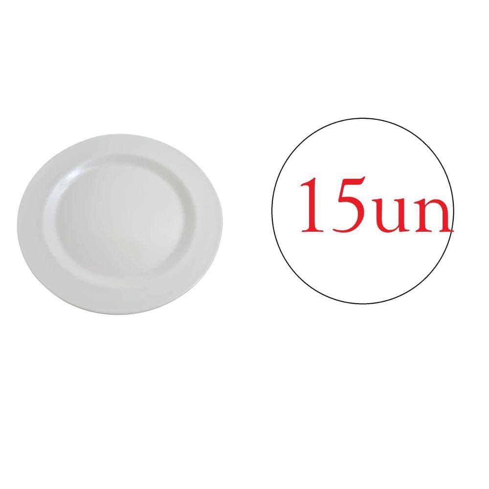 Prato Redondo De Melanina Branco Linha Festa 22Cm- Kit 15Un