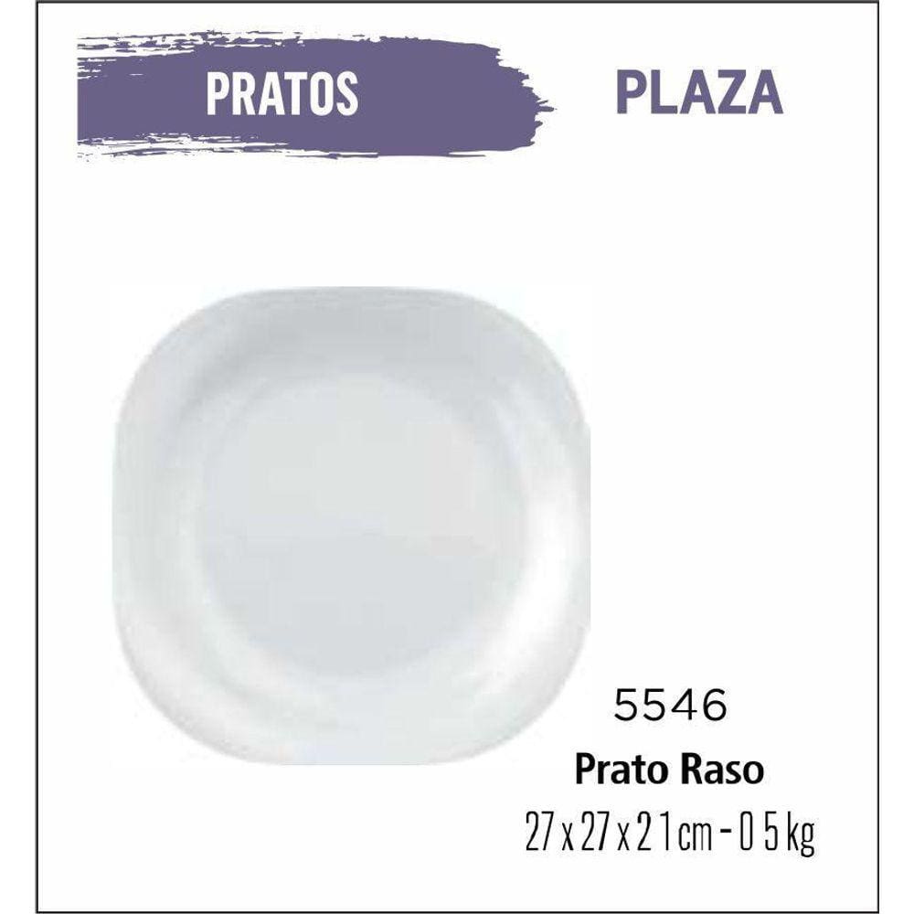 Jogo De Prato Plaza 12 Pratos Rasos - 27Cm Vidro Branco