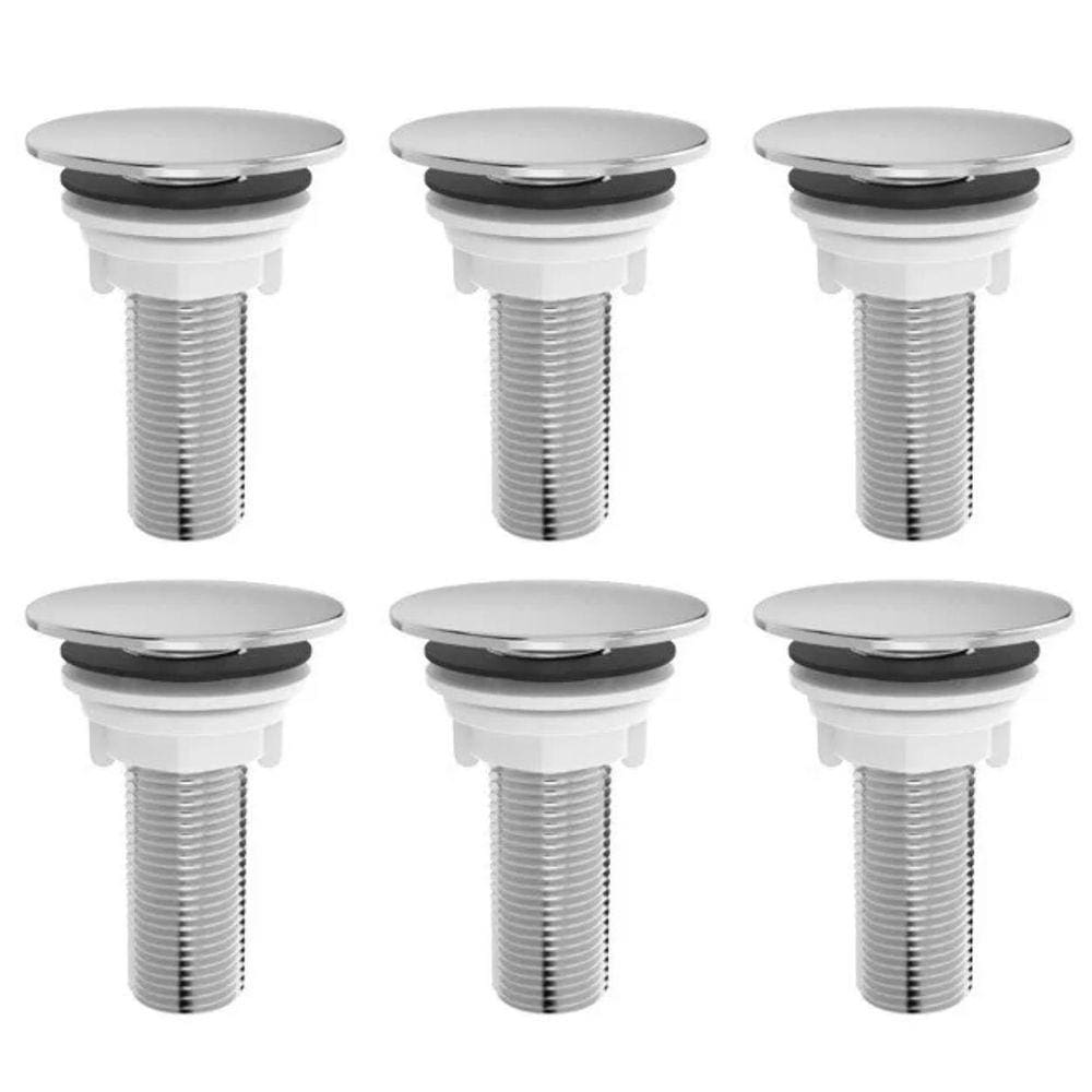 Kit 6 Plug Tapa Furo Cromo Redondo Balcão Parede Bidê Blukit