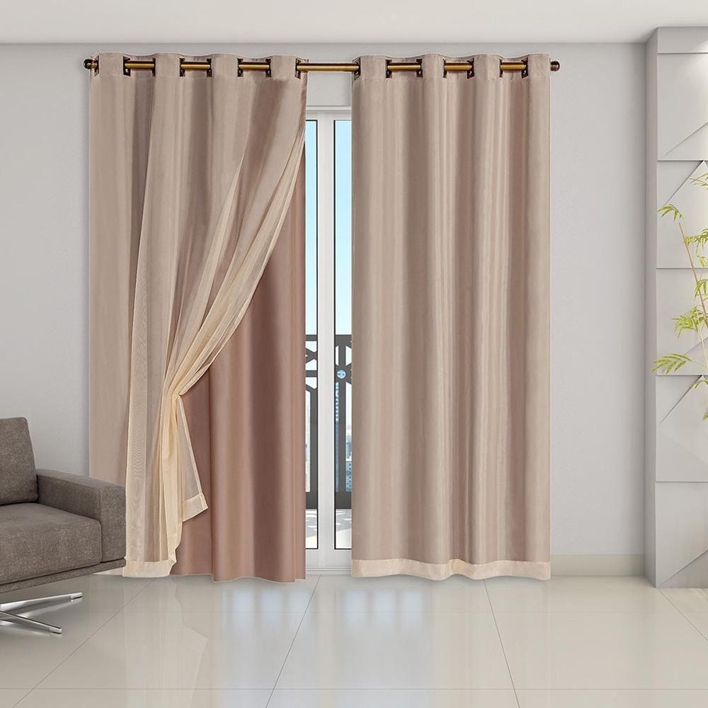 Cortina Blackout Pvc Com Tecido Voil 2,80 M X 2,30 M - Avelã