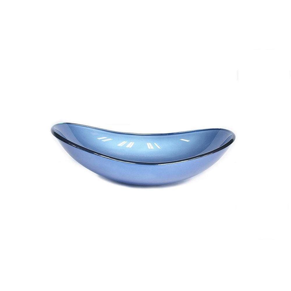 Cuba De Apoio Vidro Banheiro Oval Azul 55cm