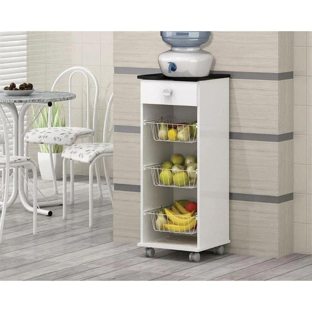 Armário Fruteira Talita 1 Gaveta E 3 Cestos Branco/Preto