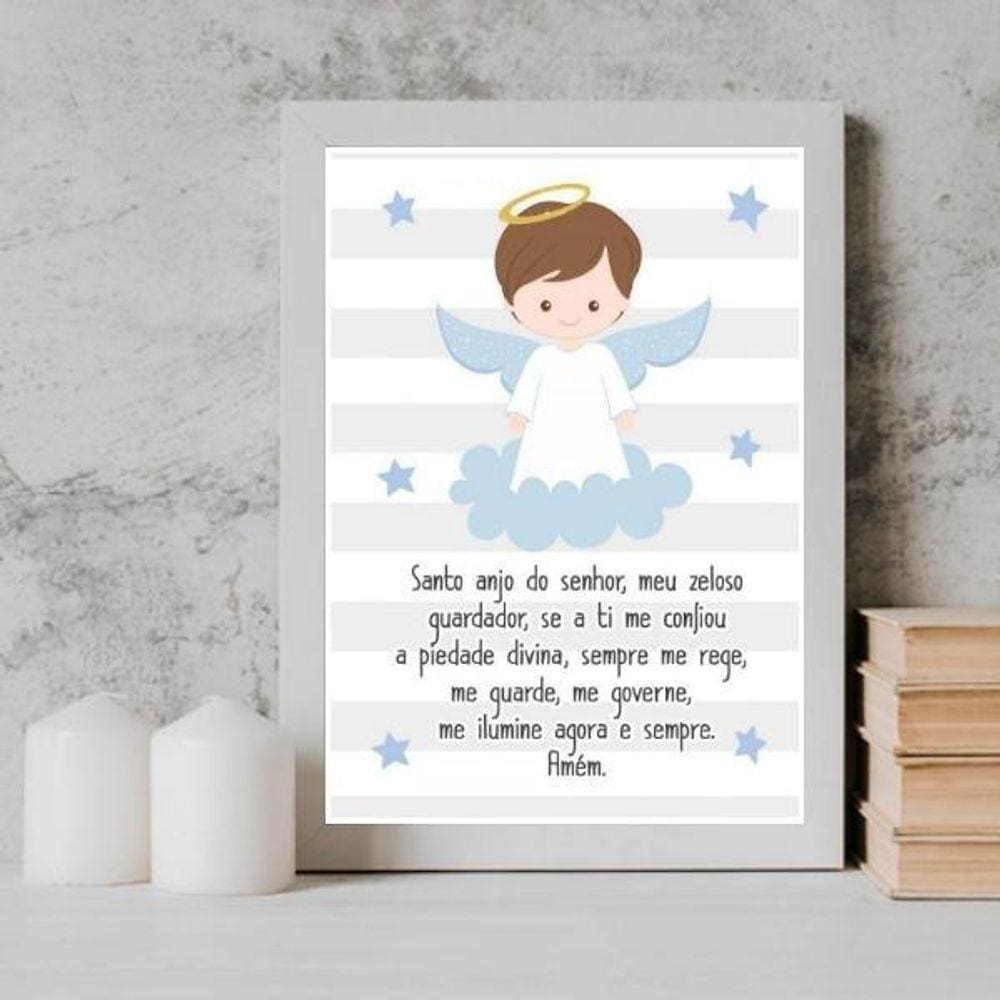 Quadro Santo Anjo Anjinho Menino 33X24Cm - Com Vidro