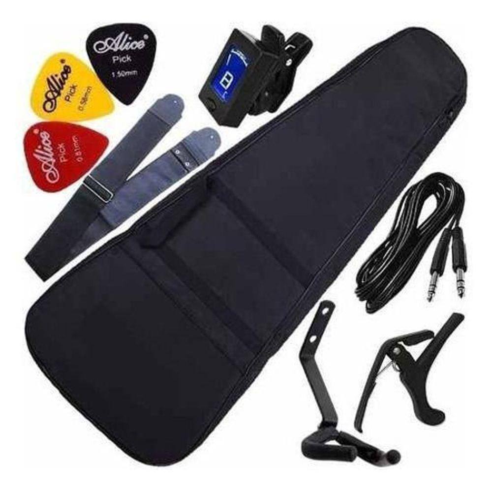 Kit Acessórios Violão Folk Com Capa + Afinador + Cabo Carbon