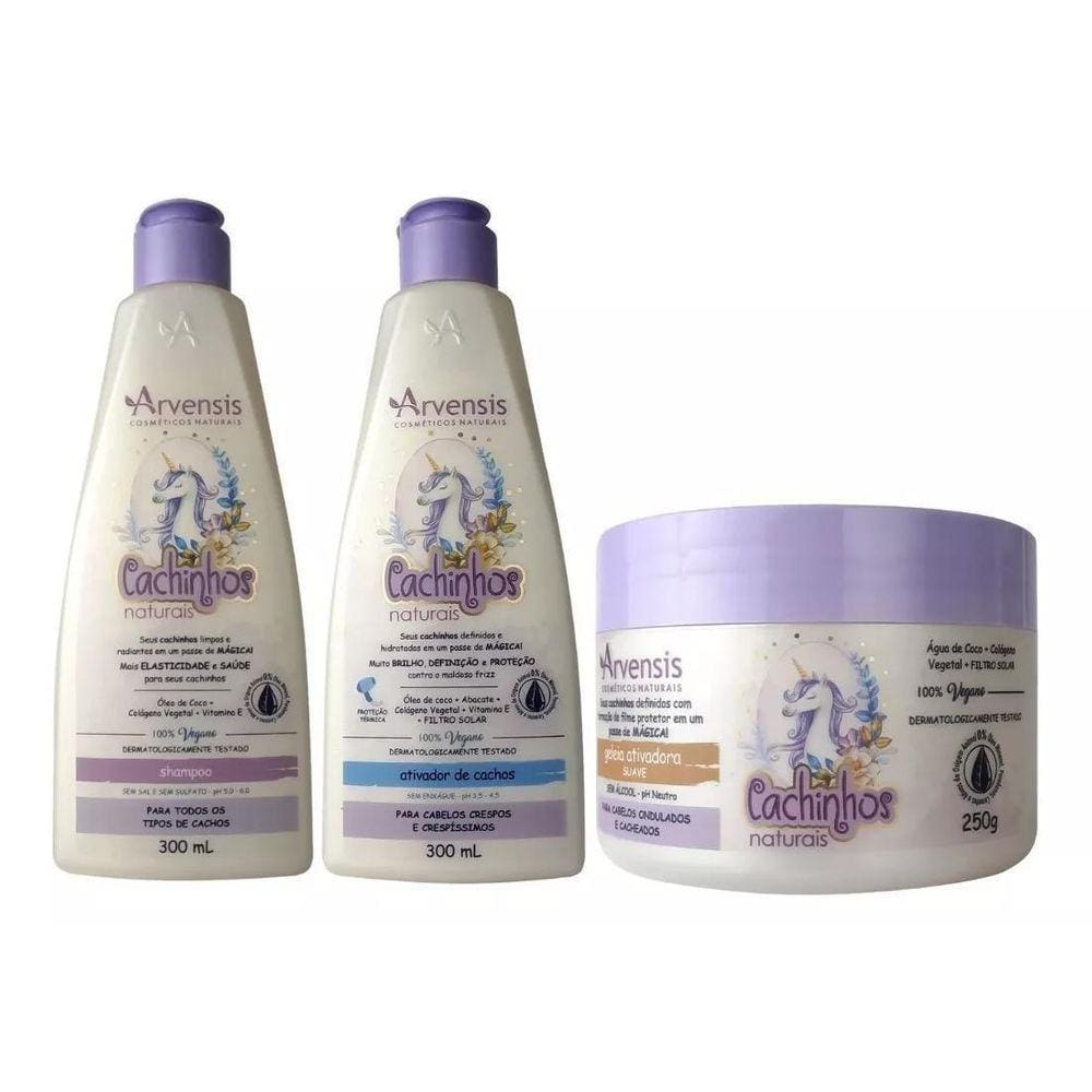 Kit Arvensis Cachinhos Shampoo Ativador Crespo Geleia Suave