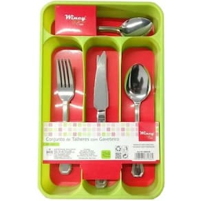 Conjunto De Talheres Em Inox Com Gaveteiro Kit 24 Peças
