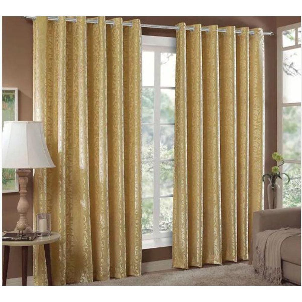 Cortina Jacquard 6,00X2,80 Dourado Ilhós Quadrado Cromado