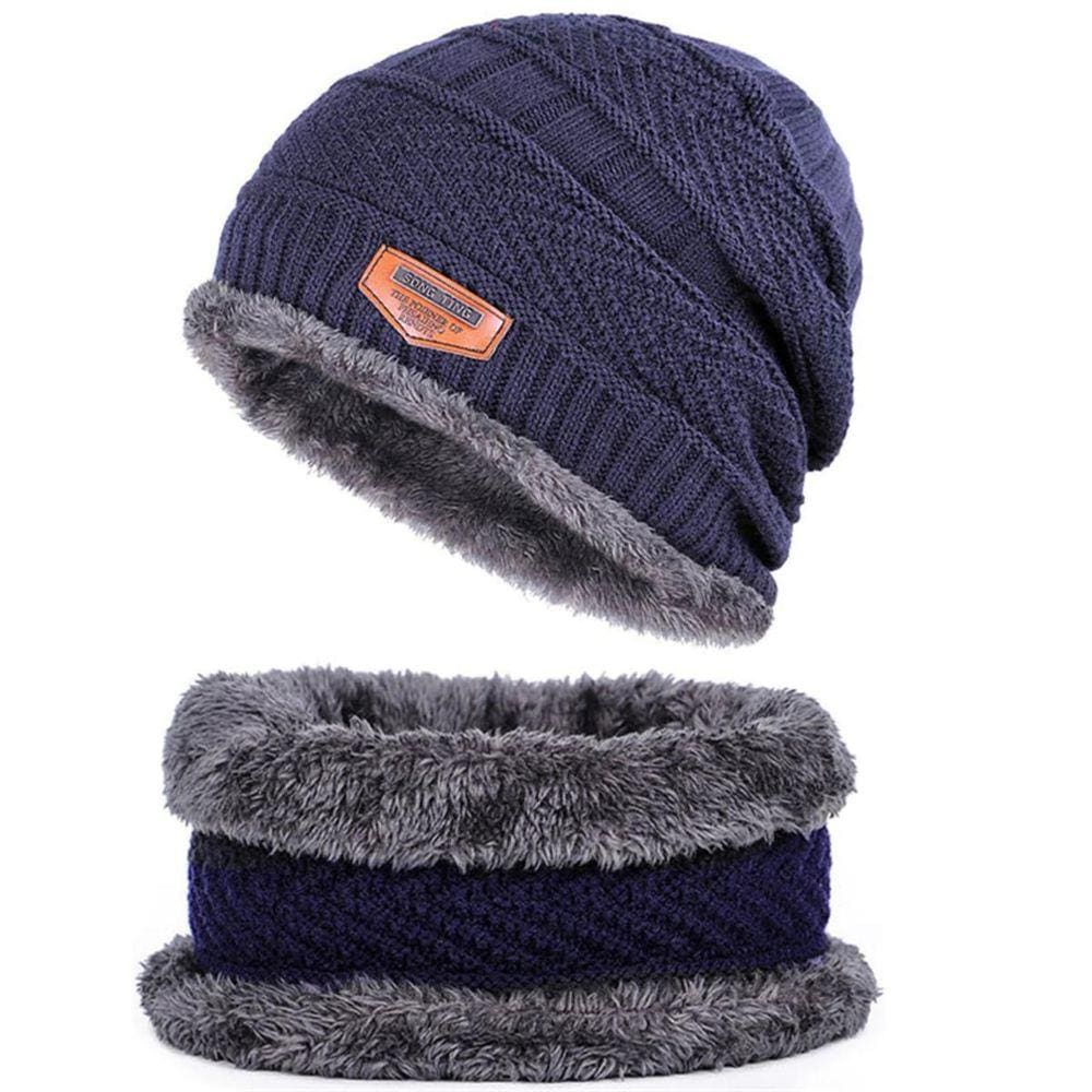 Touca Gorro E Cachecol Térmico De Lã Forrado Azul