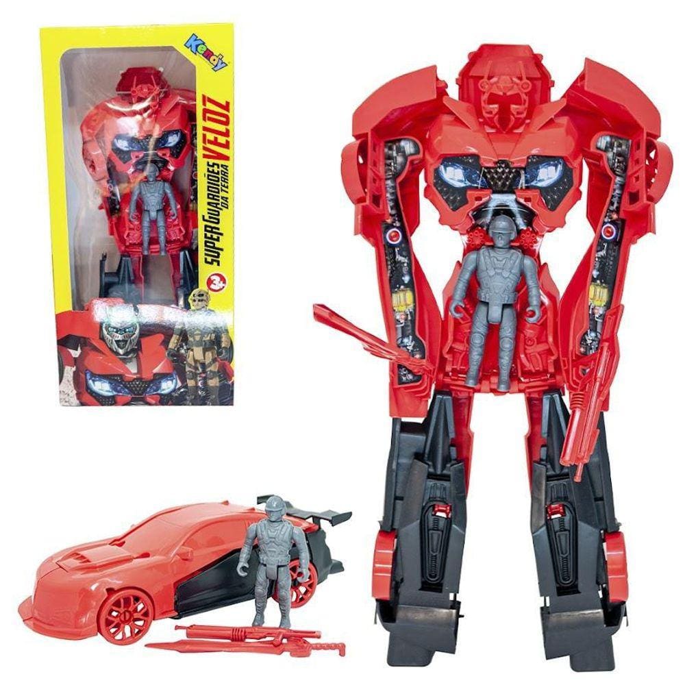 Brinquedo Carro Vermelho Grande Robô Transformer Com Boneco