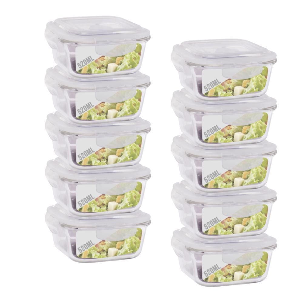 Conjunto 10 Potes De Vidro 520Ml Hermético 4 Travas Marmita