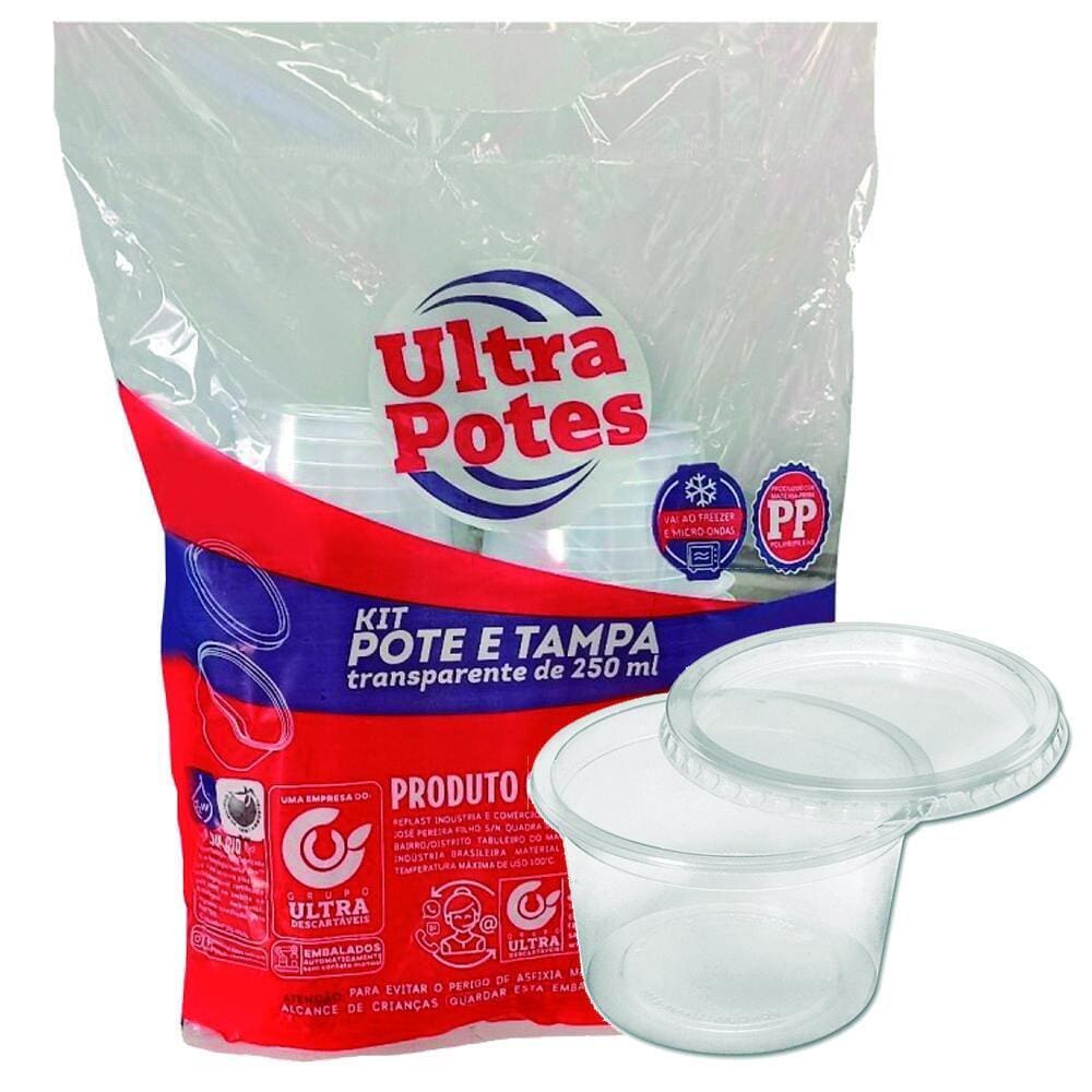 Pote Plastico Descartavel Redondo C/Tampa 250Ml Pp C/100