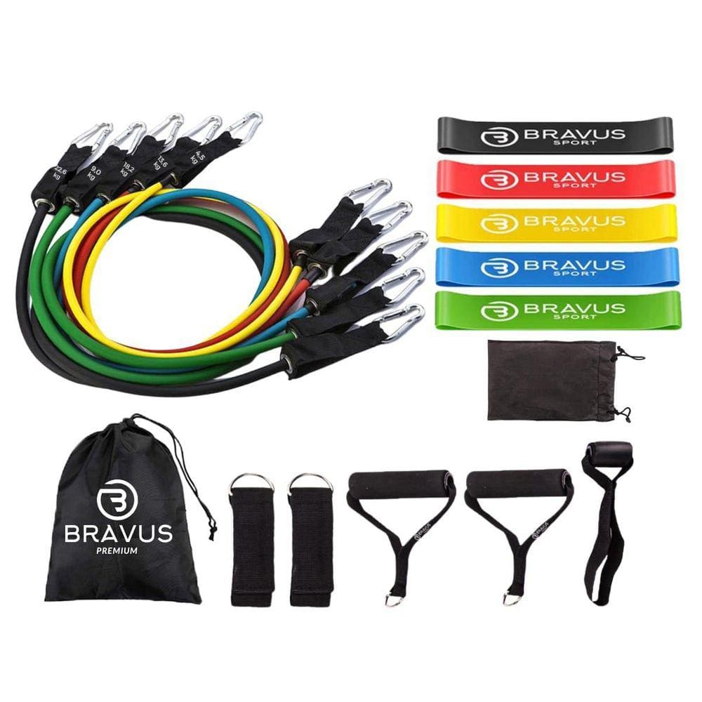 Kit Tubing Premium 11 Peças Elásticos Extensores + 5 Mini