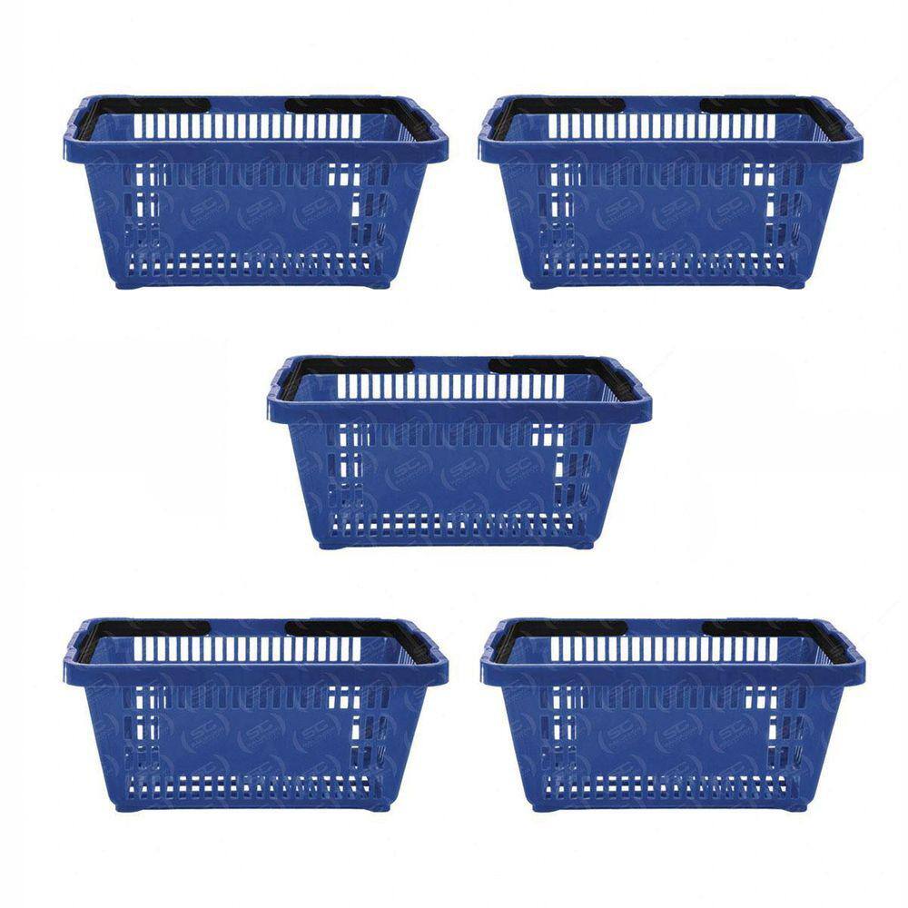 5 Cestos Compras Plástica 16 Litros Azul Padrão Supermercado