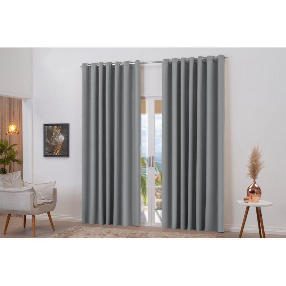 Cortina Lisa Blackout Cinza 5 Metros Para Varão De 28Mm