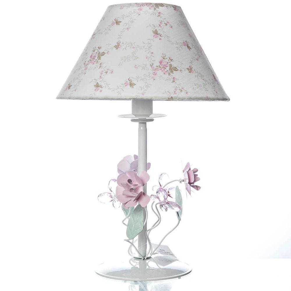 Abajur Metal Floral Rosa Quarto Bebê Infantil Menina