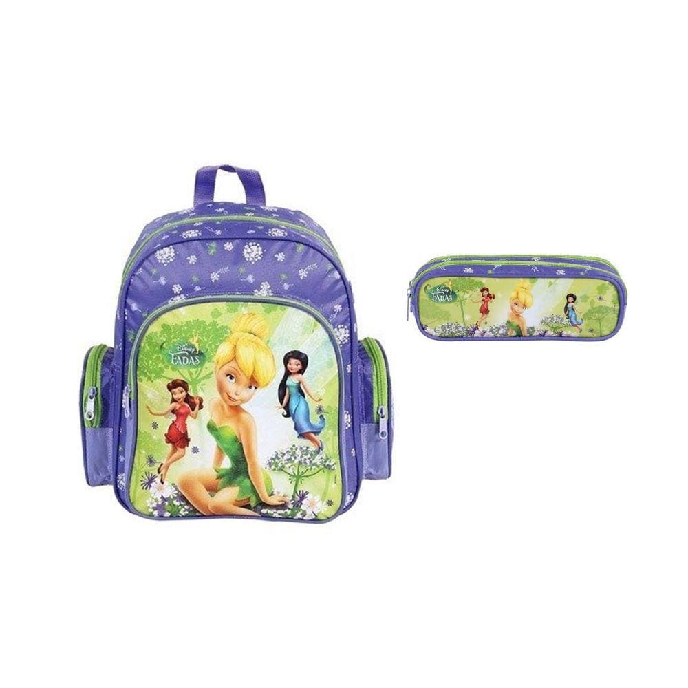 Kit Escolar Fadas Sininho Mochila De Costas + Estojo Duplo