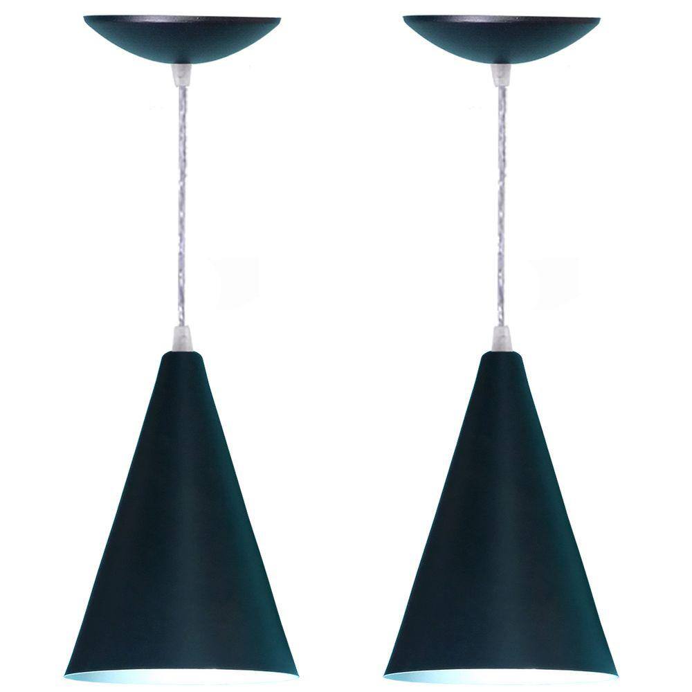 Kit 2 Lustres Pendente Balcão Cozinha Americana -Preto Fosco