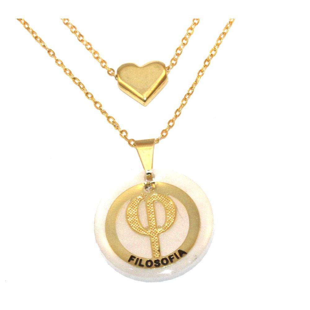 Colar Duplo Minha Profissão Filosofia Filosofo Folheado 18k