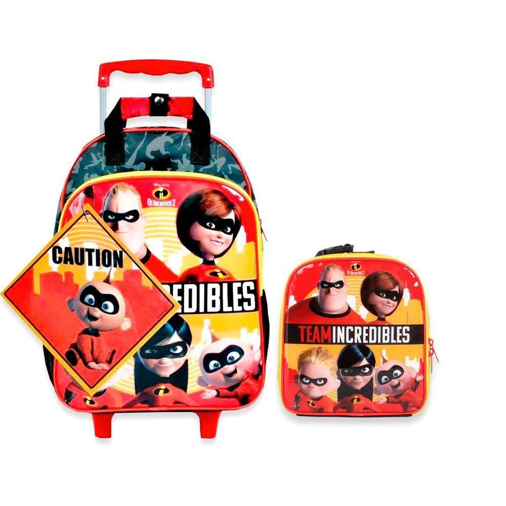 Super Kit Escolar Os Incríveis Mochila De Rodas Lancheira