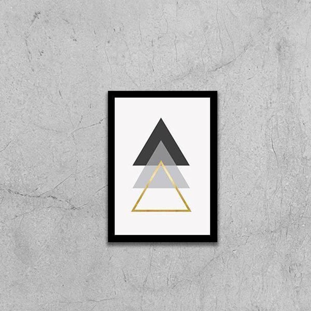 Quadro Abstrato Geométrico Triângulo Cinza/Preto 33X24 Preta