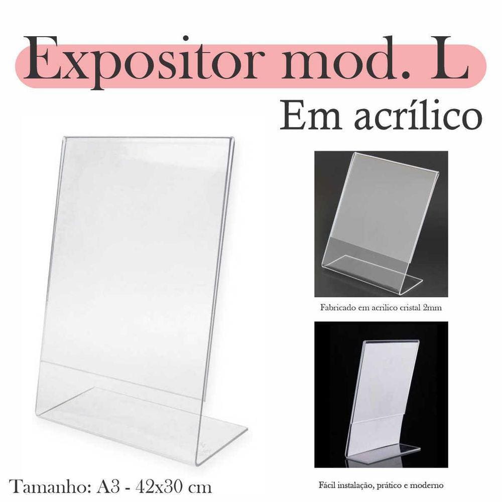 5 Display L Expositor 42X30 Acrílico Cardápio Pix Qr A3 Ver
