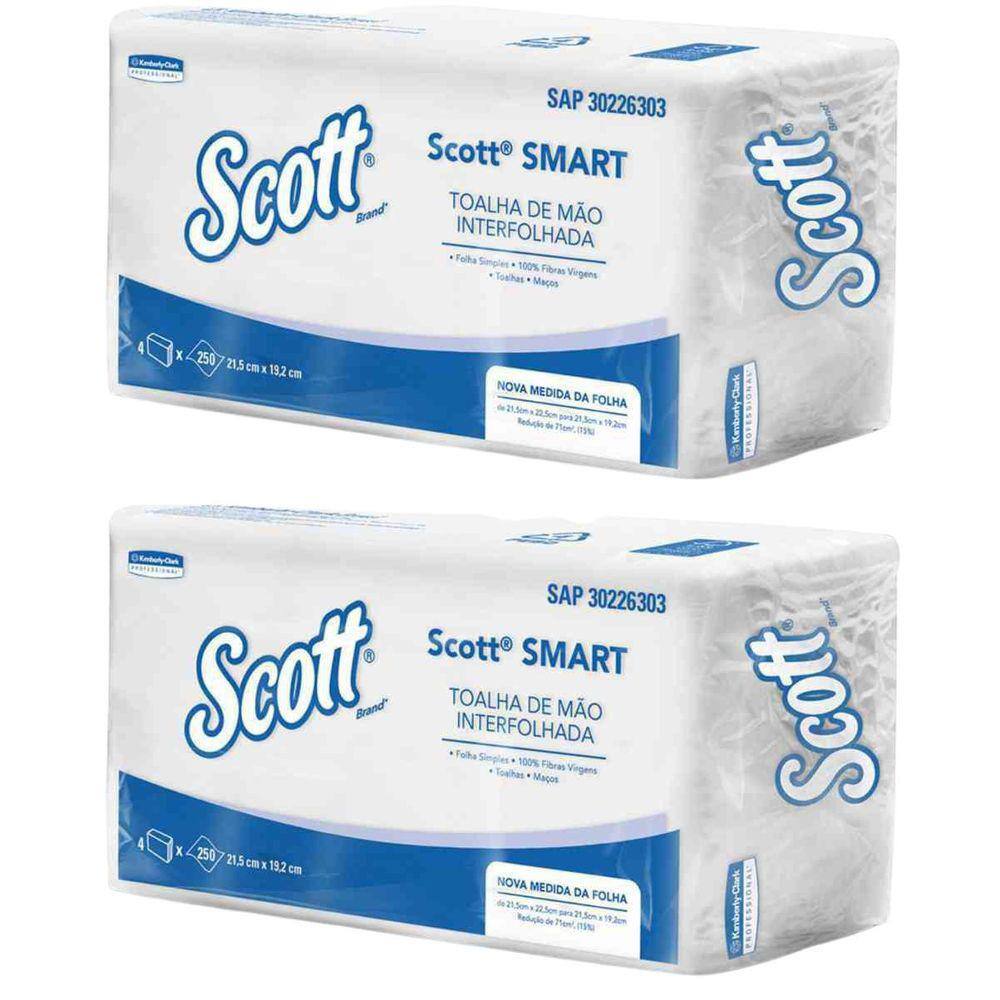Kit 2 Papel Toalha Scott 2 Dobras 21,5X19,2Cm 1000