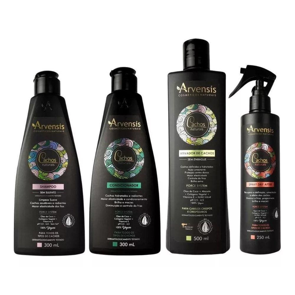 Kit Arvensis Cachos Shampoo Cond. Ativador Crespo Day After