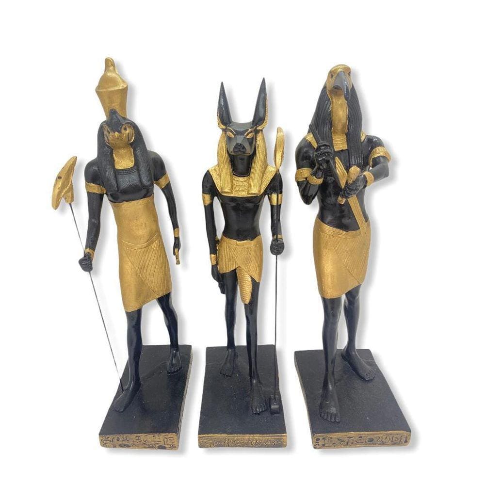 Kit 3 Deuses Egípcios Anubis, Horus E Thot Em Resina 30 Cm