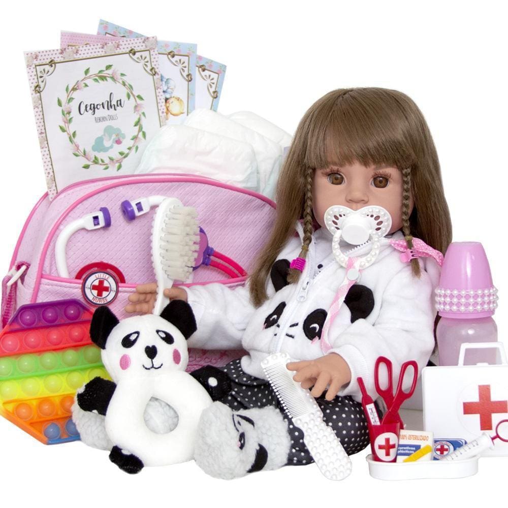 Bebe Reborn Siliconado Realista Pandinha Com Acessórios Luxo