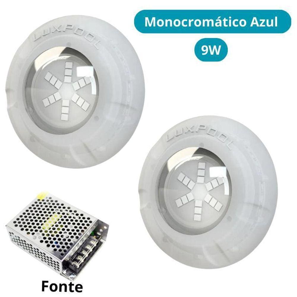 Kit Iluminação Azul Piscina 32M 2 Leds Com Fonte Luxpool