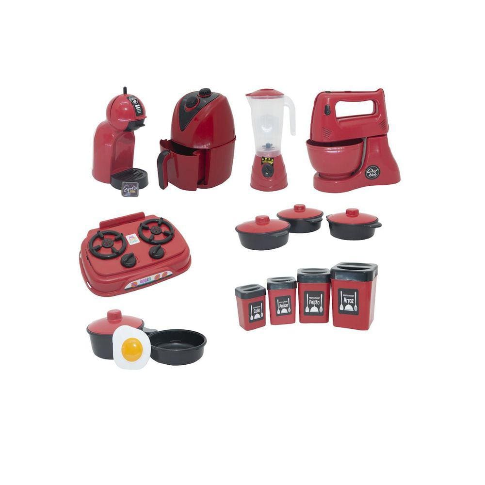 Kit Cozinha Infantil Completa Brinquedo Menino Vermelho 16Pç