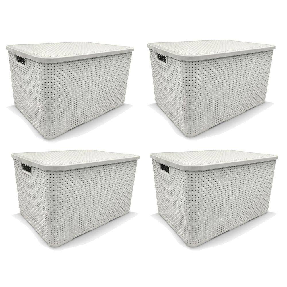 Kit 4 Caixas Organizadoras Rattan Branca 15 Litros Arqplast
