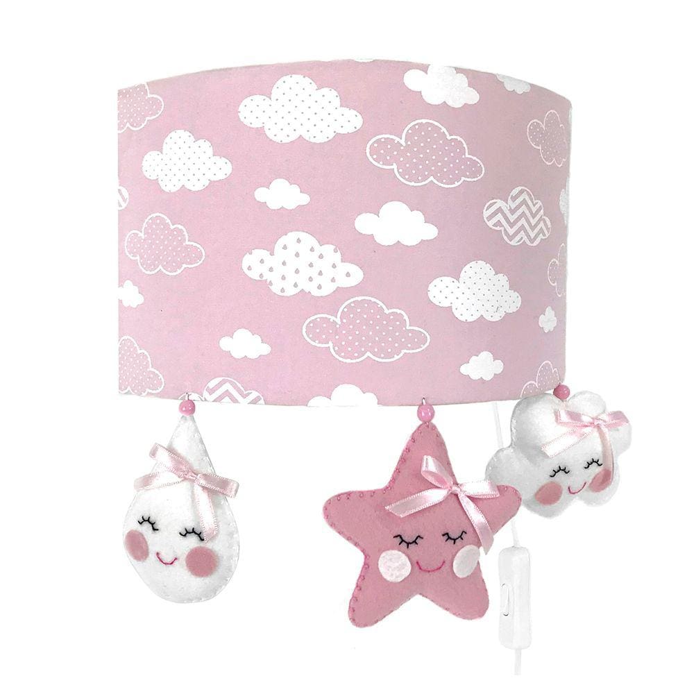 Arandela Meia Lua Chuva de Amor Rosa Quarto Bebê Infantil