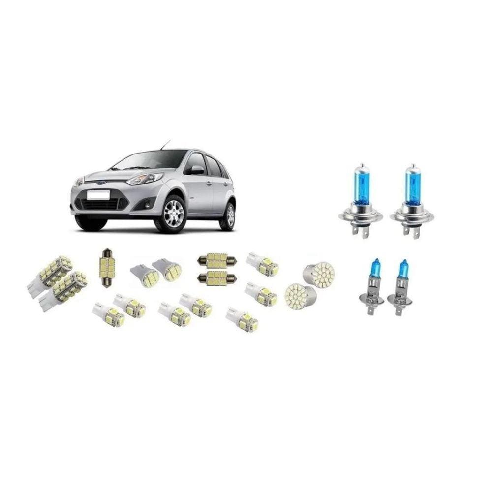 Kit 20 Lâmpadas Brancas Farol + Leds Ford Fiesta 2007 A 2013