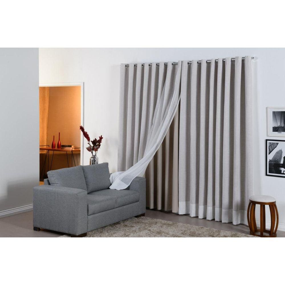 Cortina Gaze De Linho Blackout 3,00X2,20 Sala/Quarto P/Varão