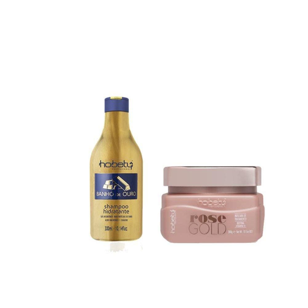 Hobety Kit Shampoo Banho De Ouro 300 Ml + Máscara Rose 300Gr