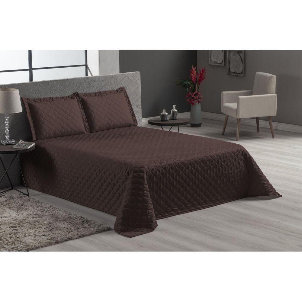 Cobre Leito Para Cama Casal Padrão 4 Peças Matelado Marrom